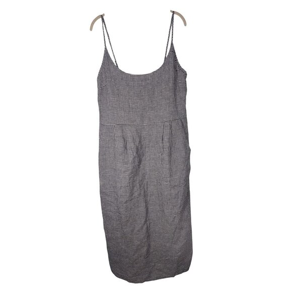 NWT Quince European Linen Scoop Neck Midi Black Gingham Dress Sz L Cottagecore - Picture 4 of 10